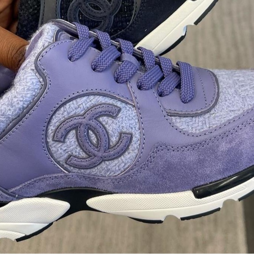 CHANEL Purple Sneakers with Suede and Mesh Materials